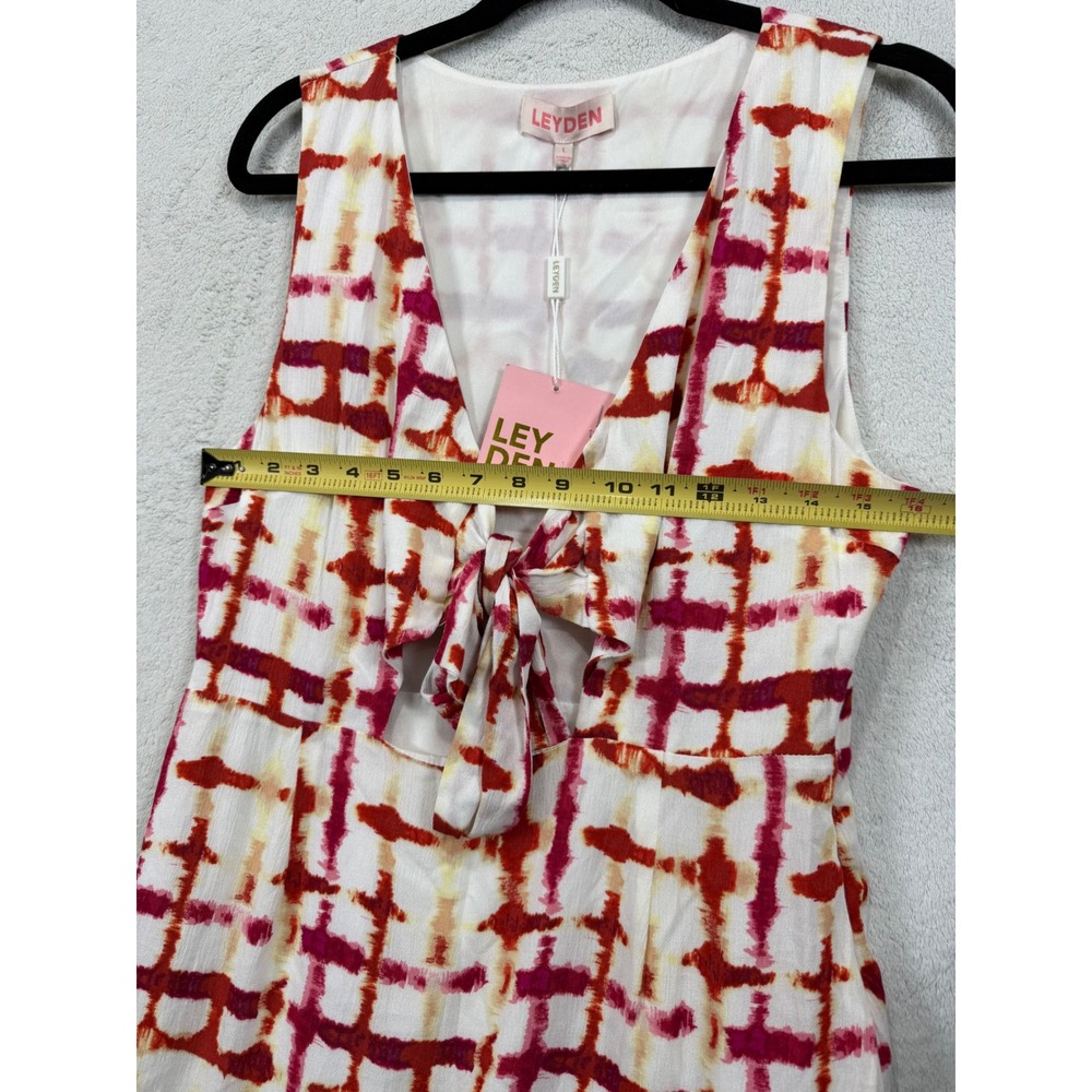 Leyden Womens Tie Dye Grid Tie Front High Low Midi Dress Red Orange Large NEW - Picture 6 of 10